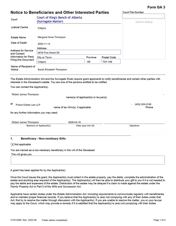 GA3 Notice to Beneficiaries