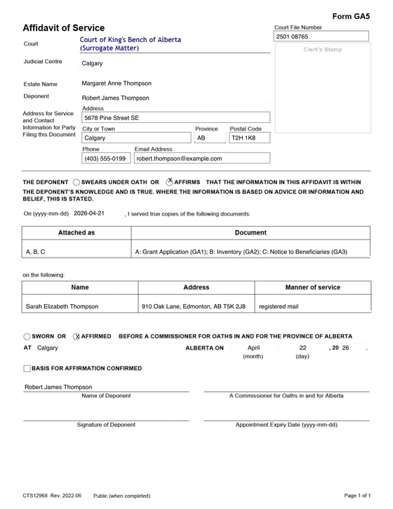 GA5 Affidavit of Service
