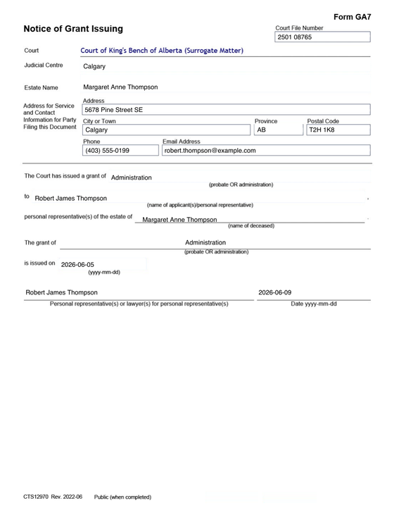 GA7 Notice of Grant